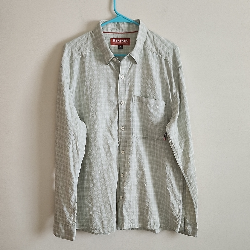 Simms Mint Checkered Casual Shirt Fishing Gear Vented Back Mens Large